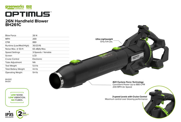 82V OPTIMUS 26N Handheld Blower with CORE360 Battery and Dual Port Charger | BH261C - Image 3