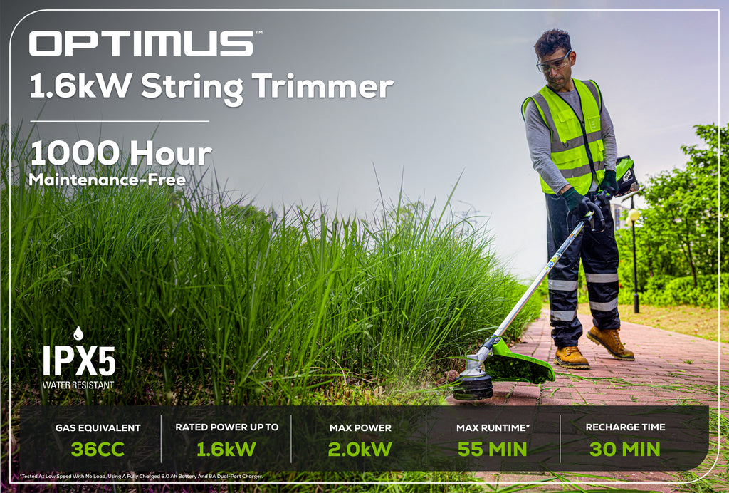 Optimus 82V Top mounted 1.3kW String Trimmer Kit CORE360, DP Charger + Bonus CORE360 | ST131CB